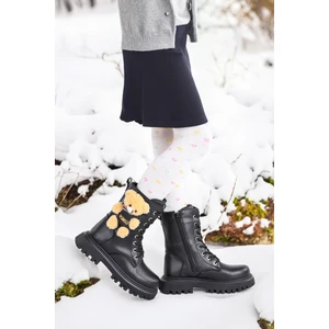 Kiko Kids 450 Ayıcıklı Fermuarlı Kız Çocuk Günlük Bot Ayakkabı