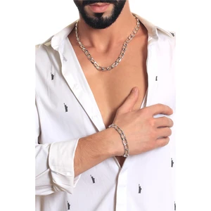 Erkek Lak Gümüş Renk Kaplama Kalın Zincir Formlu Kolye & Bileklik Seti