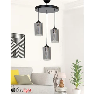 Dora Black Füme Glass Lüx 3, Antre Avize, Salon Avize, Oturma Odası Avize, Cam Avize
