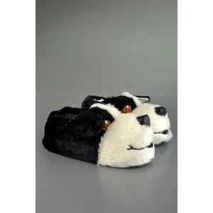 Sempatik Köpek Figürlü Erkek Bayan Hayvanlı Panduf Siyah