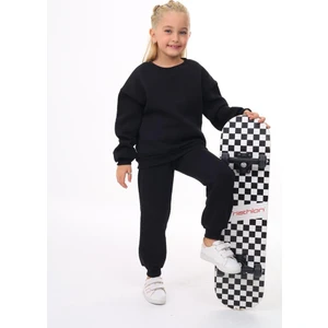 Lolli Boom Kids  Kız Çocuk 3 Iplik Şardonlu Eşofman Takımı Alt Üst Takım Pembe Siyah Renk Rahat Kalıp