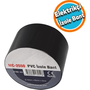 Elektrikçi Bandı İzolasyon Siyah Izole Elektirik Kablo Bant Bandı Pvc 0.13 mm Kalınlık 50 mm Geniş 25 Metre