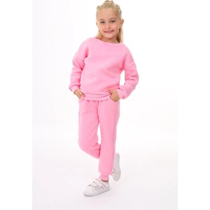 Lolli Boom Kids  Kız Çocuk 3 Iplik Şardonlu Eşofman Takımı Alt Üst Takım Pembe Siyah Renk Rahat Kalıp