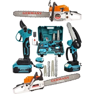 3'lü Set 7.9 Hp Benzinli Odun Ağaç Kesme Hızar Motoru 128VF Şarjlı Dal Budama Makası ve Testere 3set-Gry3