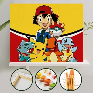 Sayılarla Boyama Tuval Seti Fırça Boya Dahil (Çıtalı) 40X50 cm - Pokemon