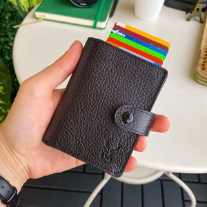 Orlando - Hakiki Deri Rfid Korumalı Mekanizmalı Siyah Erkek Akıllı Kartlık Cüzdan
