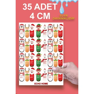 Echo Home Mutlu Yıllar Sticker 4 cm 35 Adet - Suya Dayanıklı Yeni Yıl Yılbaşı Figürleri Etiket