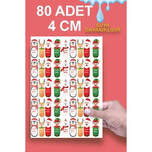 Echo Home Mutlu Yıllar Sticker 4 cm 80 Adet - Suya Dayanıklı Yeni Yıl Yılbaşı Figürleri Etiket
