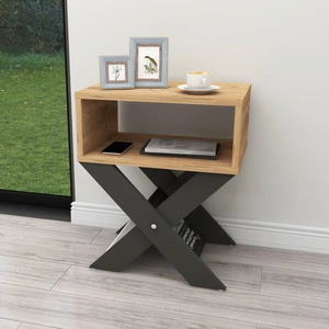 Enda Home X Ayaklı Dergilikli Başucu Komodin Yan Sehpa Çam - Antrasit