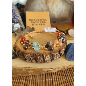 NBS Beautiful Naturel Stones Terazi Burcu Doğal Taş Bileklik ( Rodanit, Akik, Dumanlı Kuvars, Lapis, Güneş ) 6 mm El Örmesi TERAZIBS520 H