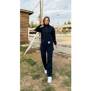 Kapşonlu Çıtçıtlı Sade Basic Ikili Eşofman Spor Takımı - 3036 - Siyah