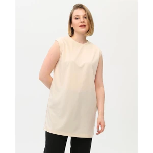 Sude Bisiklet Yaka Kolsuz Sade Basic Bluz - 6038 - Krem