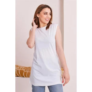 Sude Bisiklet Yaka Kolsuz Sade Basic Bluz - 6038 - Beyaz