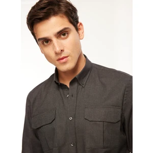 Fabrika Comfort Regular Fit Gömlek Yaka Düz Antrasit Melanj Erkek Gömlek FC3WM-GML322