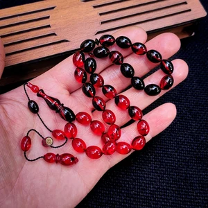 Vip Kehribar 8X11 mm Hassas Delim Kırmızı Siyah Zar Kehribar Tesbih | Ayhan Turan Usta Imzalı Tespih