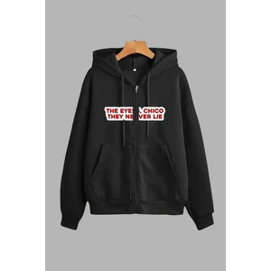 Mimu Store Unisex Siyah Kapüşonlu Sweatshirt Ceket Eyes Never Lie Chico Baskılı