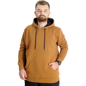 Büyük Beden Sweat Kapşon Kangoroo Pocket Basic 20562 Camel