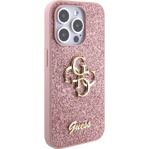 iPhone 15 Pro Uyumlu Kılıf Guess Orjinal Lisanslı 4g Büyük Metal Logolu Glitter Kapak Pembe