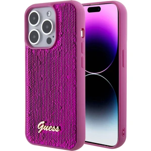 iPhone 15 Pro Max Kılıf Guess Orjinal Lisans Pullu Arka Yüzey Metal Yazı Logolu Sequin Script Pembe
