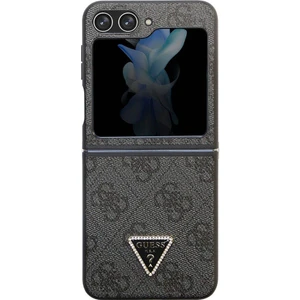 Galaxy Z Flip 5 Uyumlu Kılıf Guess Orjinal Lisanslı Pu Deri Taşlı Üçgen Logo 4g Desenli Strass Siyah