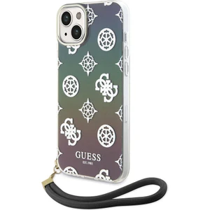 iPhone 15 Plus Kılıf Guess Orjinal Lisanslı Yazı Logolu Askı Ipli Holografik Glitter Peony Siyah