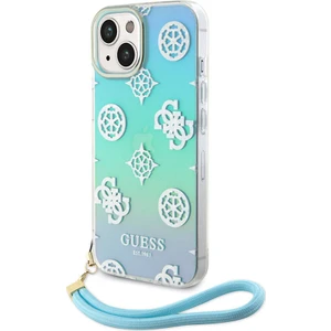 iPhone 15 Plus Uyumlu Kılıf Guess Lisanslı Yazı Logolu Askı Ipli Holografik Glitter Peony Turkuaz