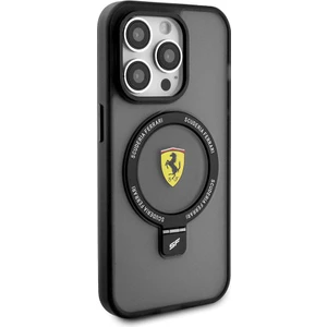 iPhone 15 Pro Uyumlu Kılıf Ferrari Magsafe Şarj Özellikli Standlı Buzlu Yüzey Dizayn Kapak Siyah