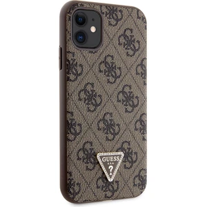 iPhone 11 Uyumlu Kılıf Guess Orjinal Lisanslı Pu Deri Taşlı Üçgen Logo 4g Desenli Kapak Kahverengi