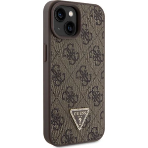 iPhone 15 Uyumlu Kılıf Guess Orjinal Lisanslı Pu Deri Taşlı Üçgen Logo 4g Desenli Strass Kahverengi