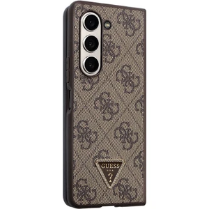 Galaxy Z Fold 5 Kılıf Guess Orjinal Lisanslı Pu Deri Taşlı Üçgen Logo 4g Desenli Strass Kahverengi