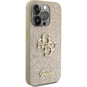 iPhone 15 Pro Max Uyumlu Kılıf Guess Orjinal Lisanslı 4g Büyük Metal Logolu Glitter Kapak Gold