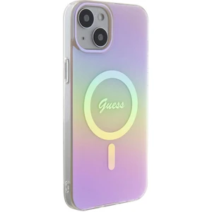 iPhone 15 Plus Uyumlu Kılıf Guess Orjinal Lisanslı Magsafe Şarj Özellik Yazı Logolu Iridescent Pembe