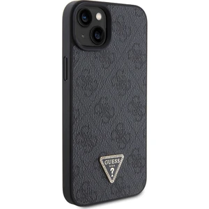 iPhone 15 Uyumlu Kılıf Guess Orjinal Lisanslı Pu Deri Taşlı Üçgen Logo 4g Desenli Strass Kapak Siyah