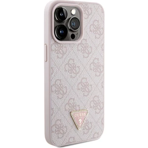 iPhone 15 Pro Max Kılıf Guess Orjinal Lisans Pu Deri Askı Taşlı Üçgen Logo 4g Strass Crossbody Pembe