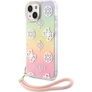 iPhone 15 Plus Kılıf Guess Orjinal Lisanslı Yazı Logolu Askı Ipli Holografik Glitter Peony Pembe