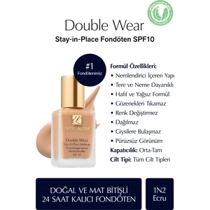 Estee Lauder Doğal ve Mat Bitişli - Double Wear Stay-in-Place Fondöten SPF 10 ( 1N2 Ecru ) - 30 ml