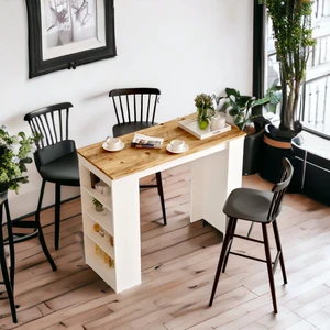 Robin Home Thales Bar Masası Mutfak Yemek Masası Atlantik Çam-Beyaz