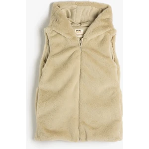 Basic Peluş Yelek Kapüşonlu