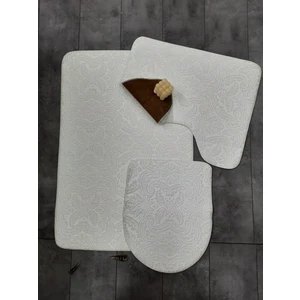 Bonny Home 3’lü Krem Ultrasoft Desenli Klozet Takımı Banyo Halısı Paspas Seti
