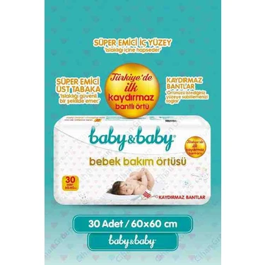 Baby Baby Su Geçirmez Bebek Bakım Örtüsü 60x60 cm 30 Adet Konforlu ve Hijyenik Kullanım