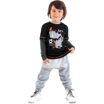 Rhino Erkek Çocuk Siyah T-Shirt Eşofman Altı Takım