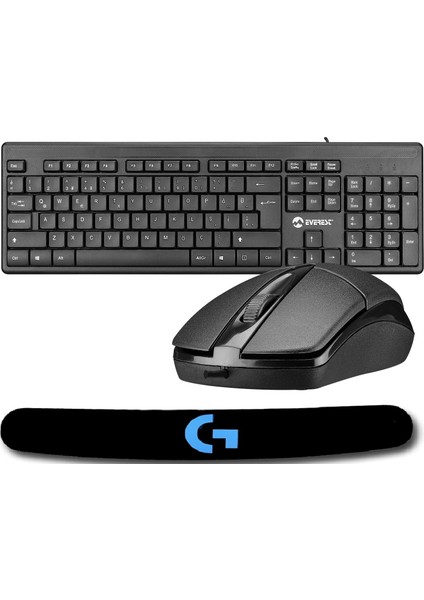 KM-515 Siyah USB Combo Q Standart Klavye + Mouse Set+ Logitech Ergonomik Sünger Klavye Pad