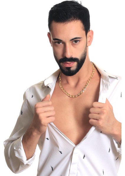 Erkek Lak Altın Renk Kaplama Kalın Zincir Formlu Kolye