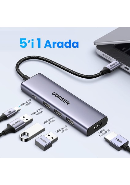 USB-C To HDMI+3*USB 3.0 A+PD Power Converter - 15596