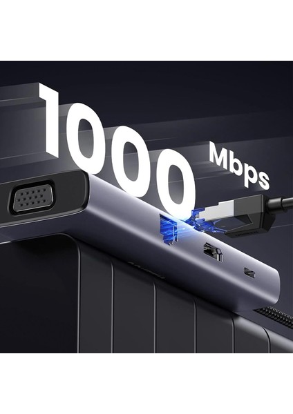 Type-C To 3*usb 3.0 4K/30Hz HDMI VGA Gigabit Ethernet Sd Tf Kart Okuyucu Çoklayıcı Hub Adaptör