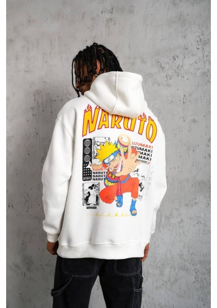 Özel Üretim Polizei Naruto Baskılı Oversize Kapşonlu Sweatshirt