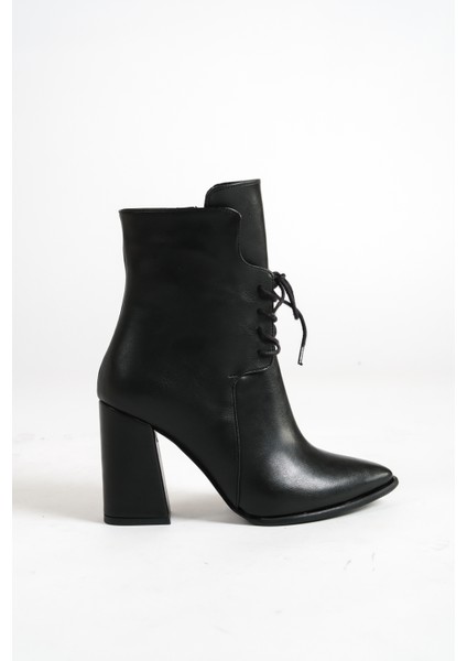 Mbess3-S Kadın Siyah Kalın Topuklu Bağcık Detaylı Fermuarlı Bot & Bootie modelleri
