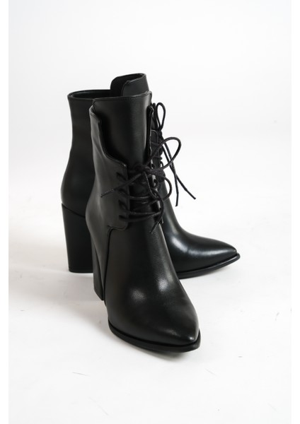 Mbess3-S Kadın Siyah Kalın Topuklu Bağcık Detaylı Fermuarlı Bot & Bootie fırsatları