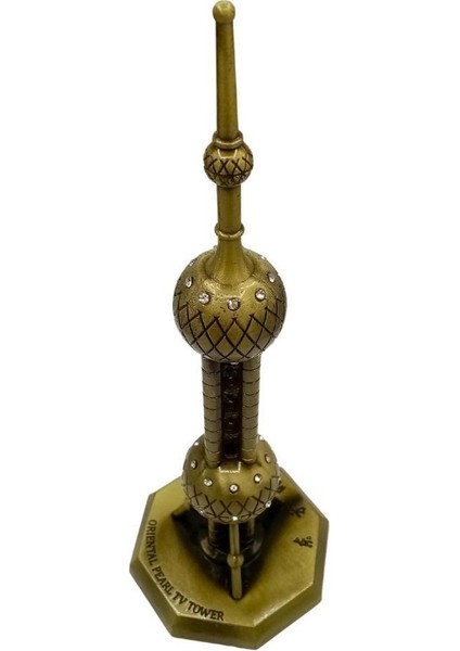 Vintage Metal Shanghai Oriental Pearl Tv Tower Biblo Antik Bronz 25 cm modelleri