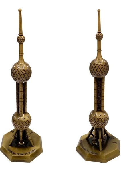Vintage Metal Shanghai Oriental Pearl Tv Tower Biblo Antik Bronz 25 cm fırsatları